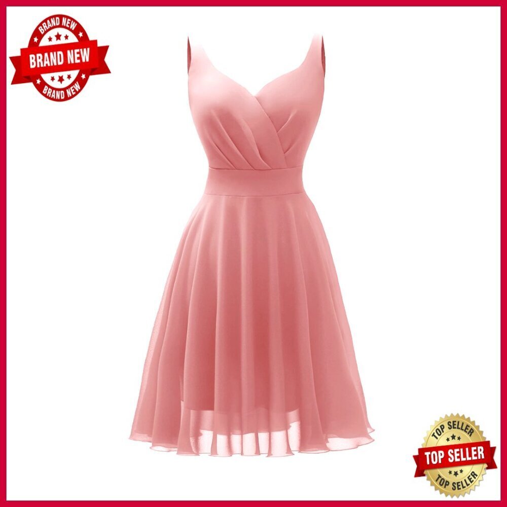 Chiffon Sundress V-Neck Adjustable Spaghetti Straps Cocktail Party Elegant